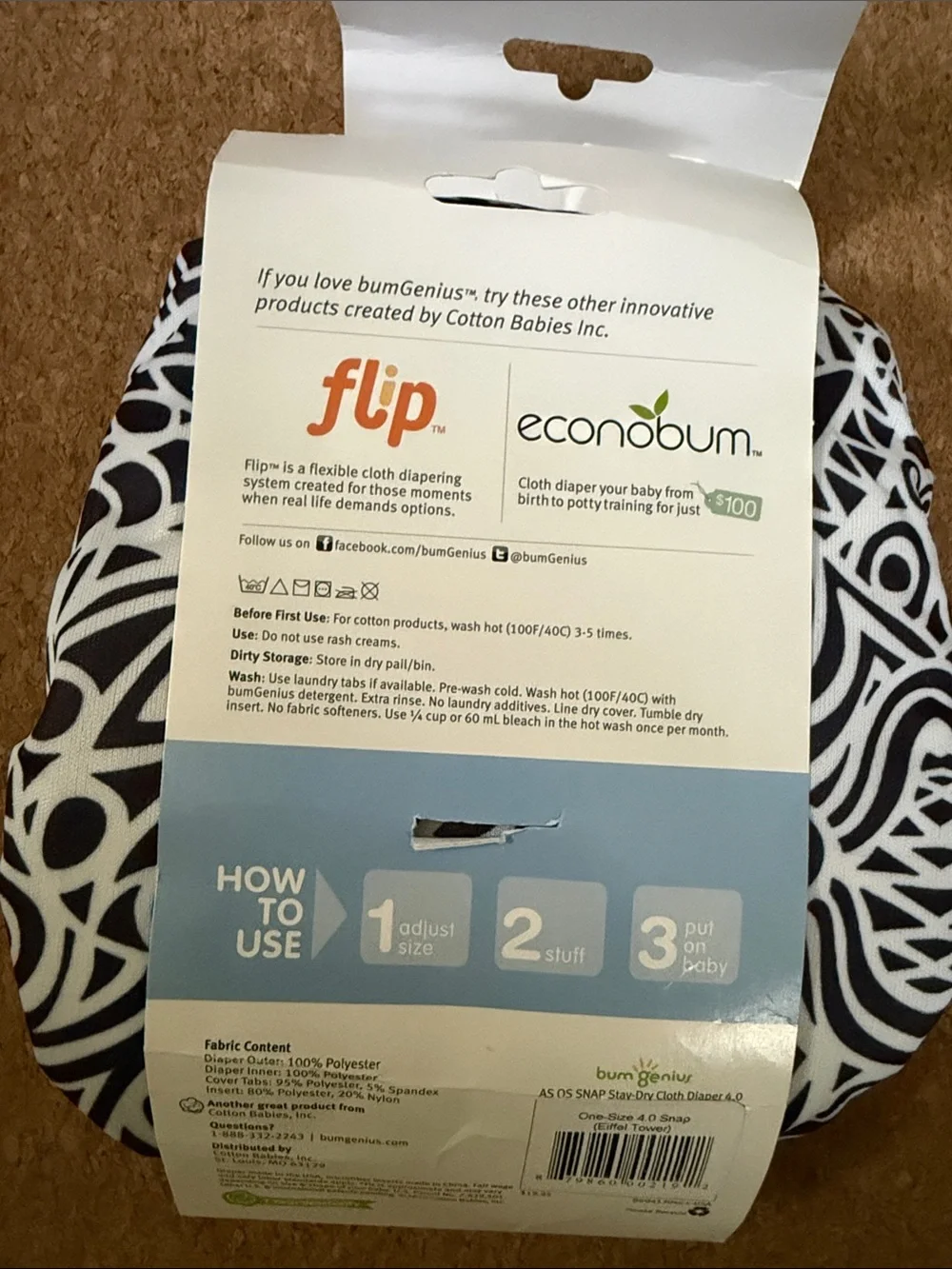 BumGenius Black & White Chelsea Perry Stay-Dry Cloth Diaper